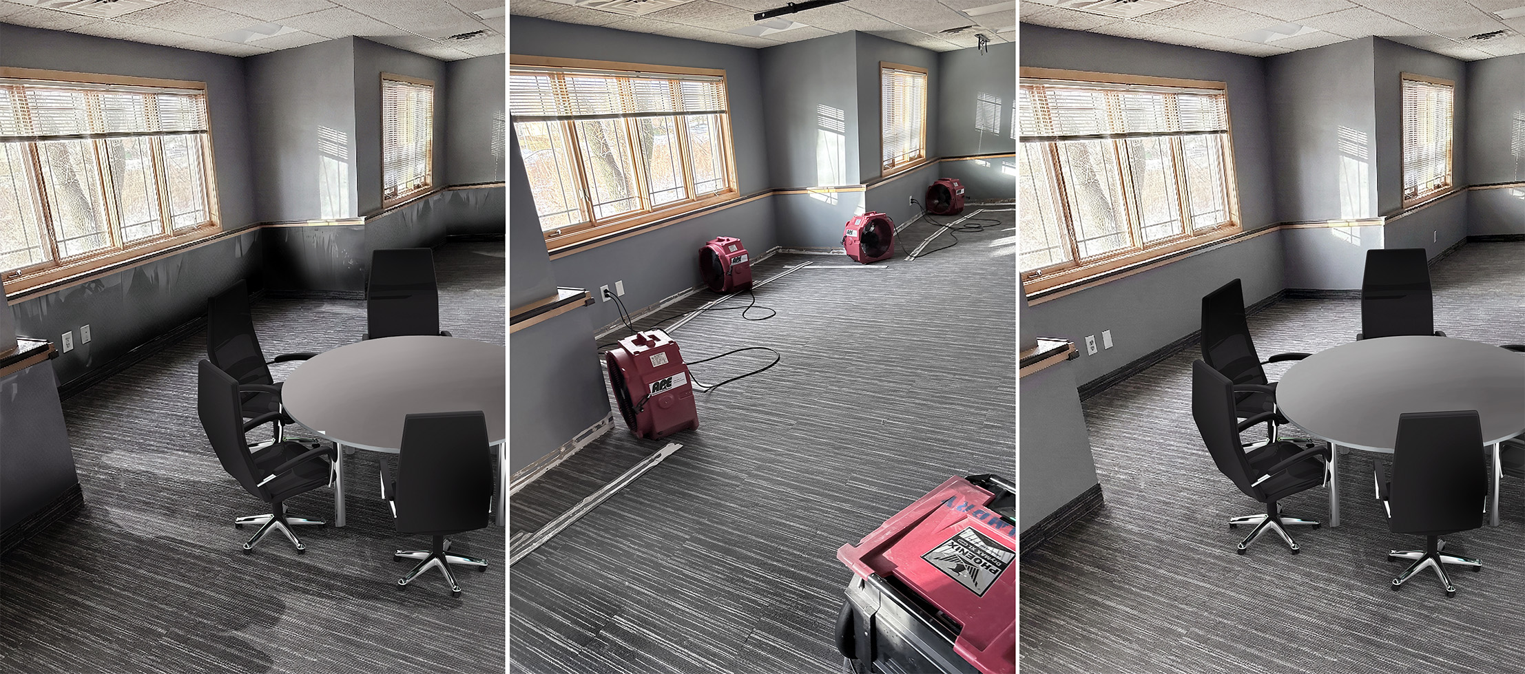 Steam-Dry-Water-Damage-Restoration SteamDRY Restore before and after burst pipe cleanup